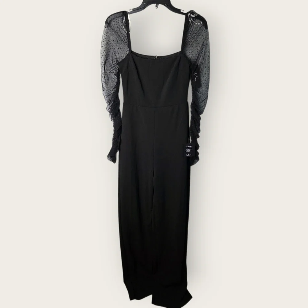 Lulu's Black Mesh Sleeve Jumpsuit - Picture 2 of 8